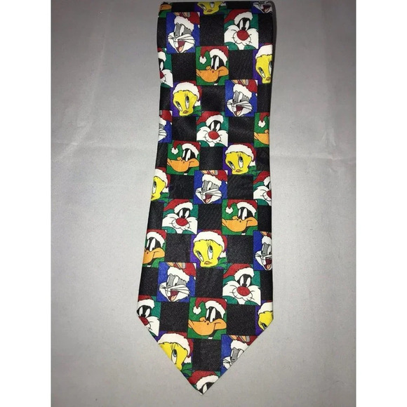 Looney Tunes Christmas Bugs Bunny Daffy Duck Tweety Bird Sylvester Cat Neck Tie - Picture 1 of 4